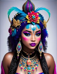a woman with colorful hair and makeup.