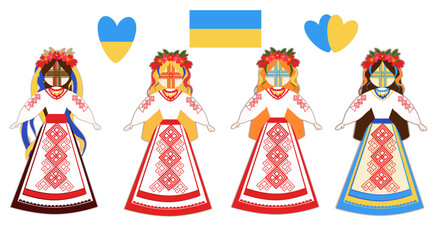 Ukranian doll motanka national ornament talisman vector illustration ethnicity traditional culture amulet set