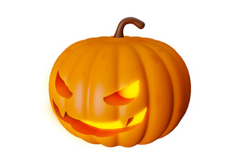 3D illustration carved Halloween Jack-O-Lantern Pumpkin isolated on transparent background