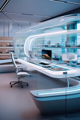 Fototapeta na wymiar A futuristic office that looks like it came out of a science fiction movie