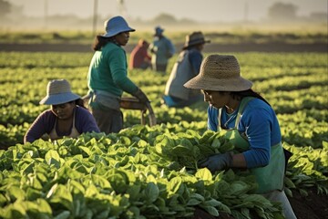 Mexican and Hispanic Farm Workers Harvesting Agricultural Crops on a Plantation