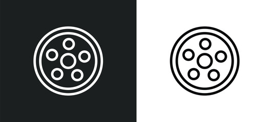 film reel playing icon isolated in white and black colors. film reel playing outline vector icon from cinema collection for web, mobile apps and ui.
