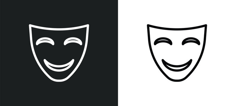 smile mask icon isolated in white and black colors. smile mask outline vector icon from cinema collection for web, mobile apps and ui.