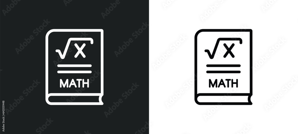 Poster math book icon isolated in white and black colors. math book outline vector icon from education coll