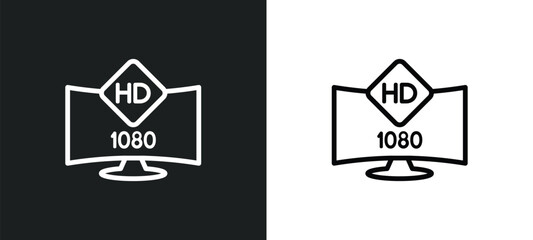 1080p hd tv icon isolated in white and black colors. 1080p hd tv outline vector icon from cinema collection for web, mobile apps and ui. - obrazy, fototapety, plakaty