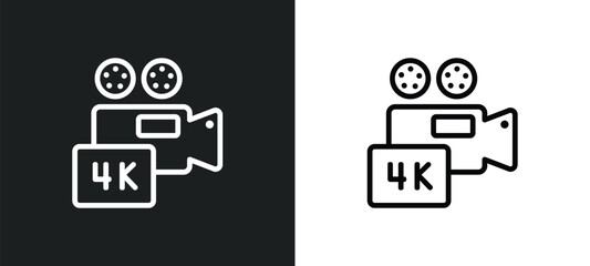 4k icon isolated in white and black colors. 4k outline vector icon from cinema collection for web, mobile apps and ui. - obrazy, fototapety, plakaty