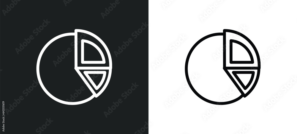 Poster pie chart icon isolated in white and black colors. pie chart outline vector icon from education coll