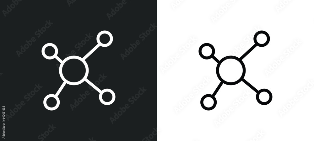 Poster atom icon isolated in white and black colors. atom outline vector icon from education collection for