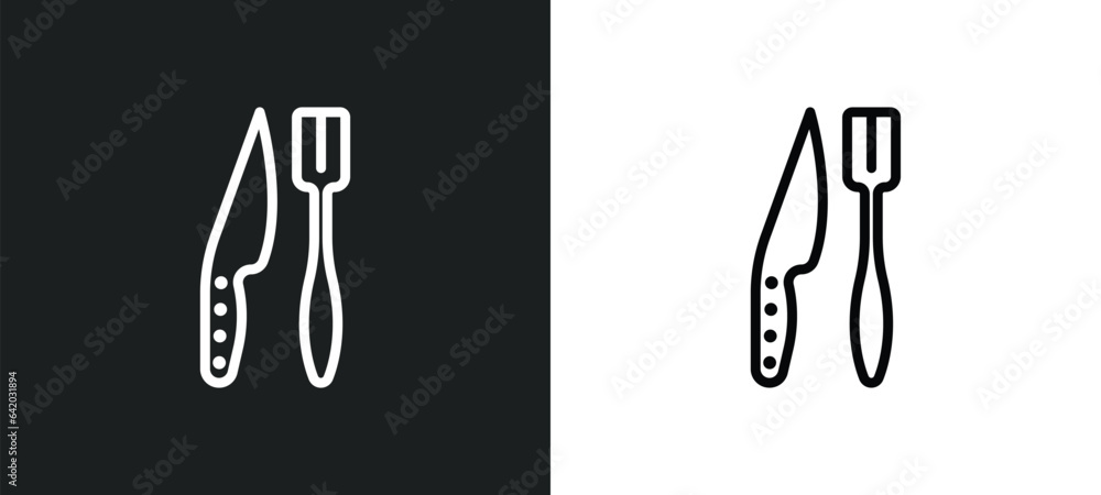 Poster knife and fork icon isolated in white and black colors. knife and fork outline vector icon from food