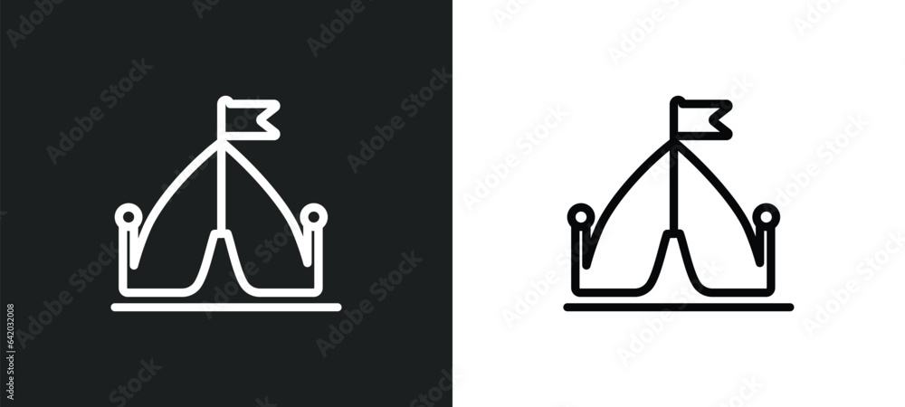Poster camping icon isolated in white and black colors. camping outline vector icon from free time collecti