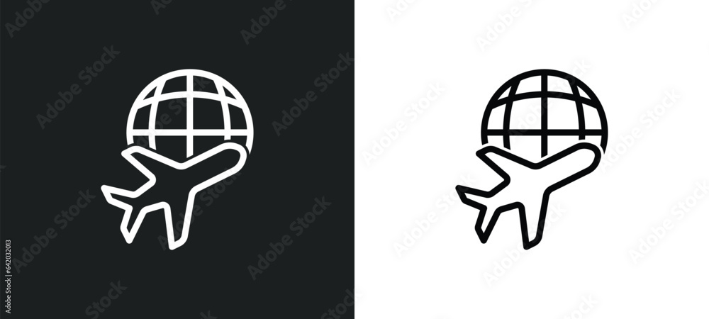 Poster traveling icon isolated in white and black colors. traveling outline vector icon from free time coll