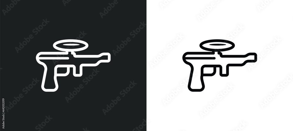 Poster paintball icon isolated in white and black colors. paintball outline vector icon from free time coll