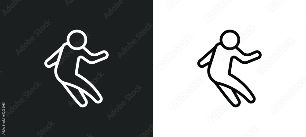 Poster jumping icon isolated in white and black colors. jumping outline vector icon from free time collecti