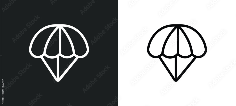 Poster parachuting icon isolated in white and black colors. parachuting outline vector icon from free time 