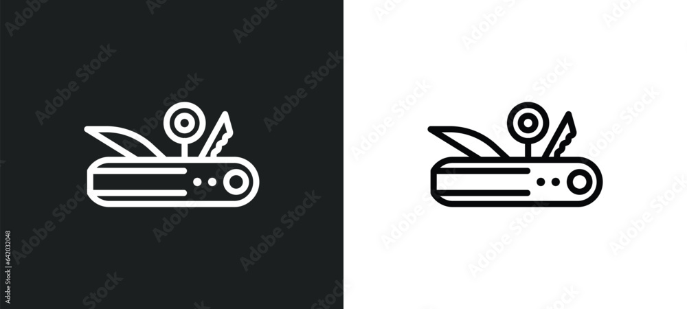 Poster multitool icon isolated in white and black colors. multitool outline vector icon from free time coll