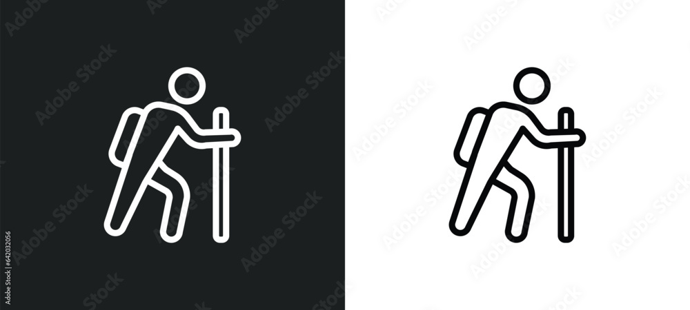 Poster trekking icon isolated in white and black colors. trekking outline vector icon from hobbies collecti