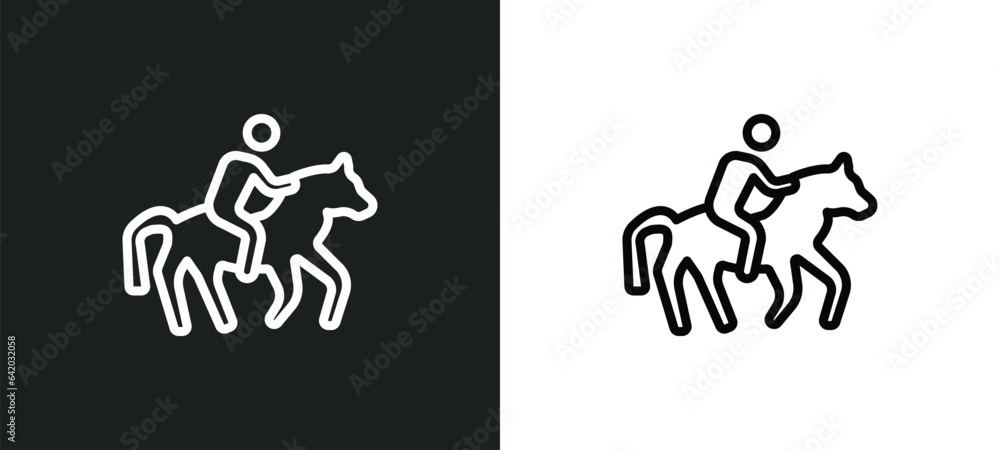 Poster riding icon isolated in white and black colors. riding outline vector icon from hobbies collection f