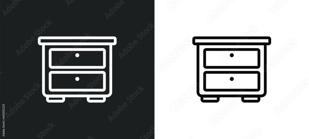 Poster bedside table icon isolated in white and black colors. bedside table outline vector icon from furnit