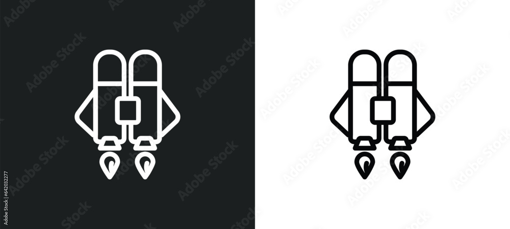Poster jetpack icon isolated in white and black colors. jetpack outline vector icon from future technology 