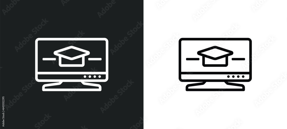 Aufkleber online learning icon isolated in white and black colors. online learning outline vector icon from fu