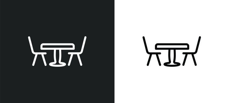 table with chair icon isolated in white and black colors. table with chair outline vector icon from furniture collection for web, mobile apps and ui.