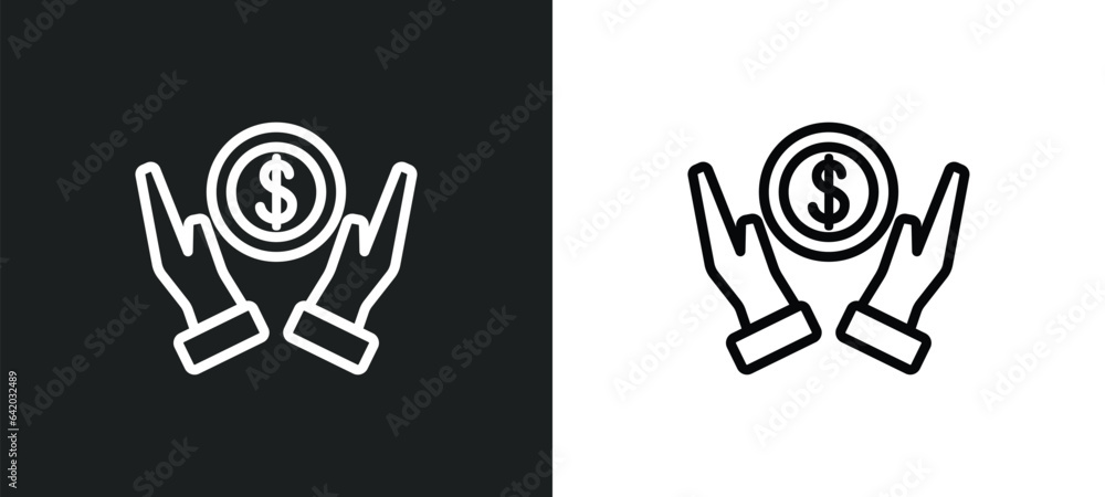 Poster initial coin offering icon isolated in white and black colors. initial coin offering outline vector 