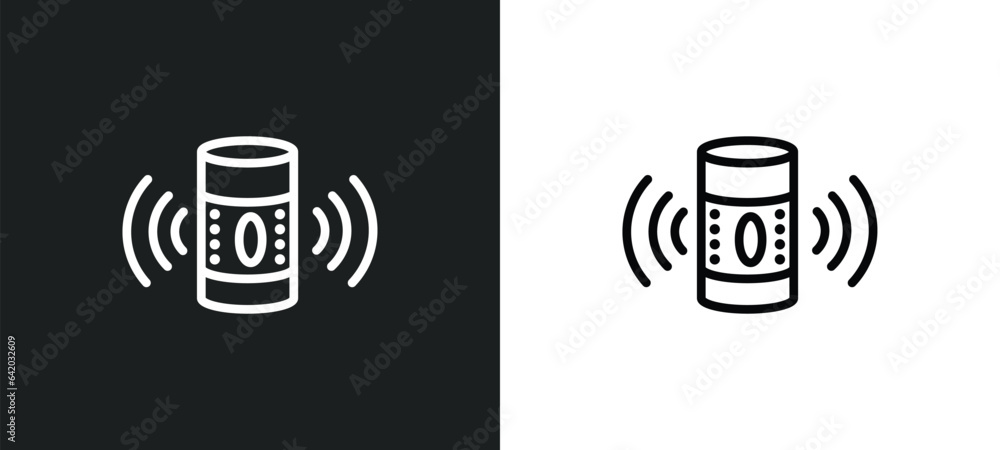 Poster smart speaker icon isolated in white and black colors. smart speaker outline vector icon from genera