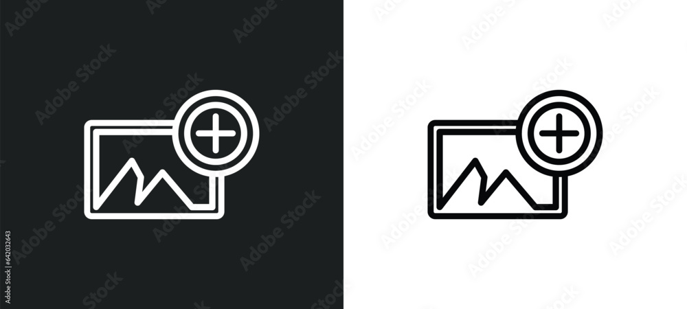 Aufkleber add photos icon isolated in white and black colors. add photos outline vector icon from general coll