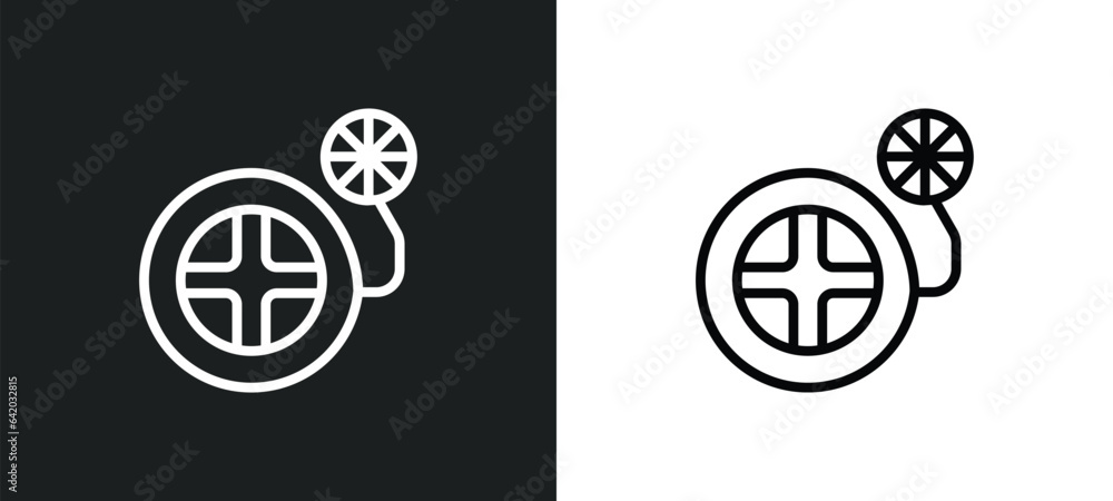 Poster inflate tire icon isolated in white and black colors. inflate tire outline vector icon from general 