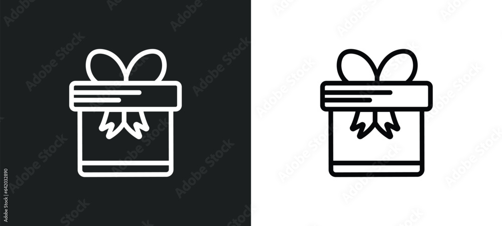 Poster gift box with ribbon icon isolated in white and black colors. gift box with ribbon outline vector ic