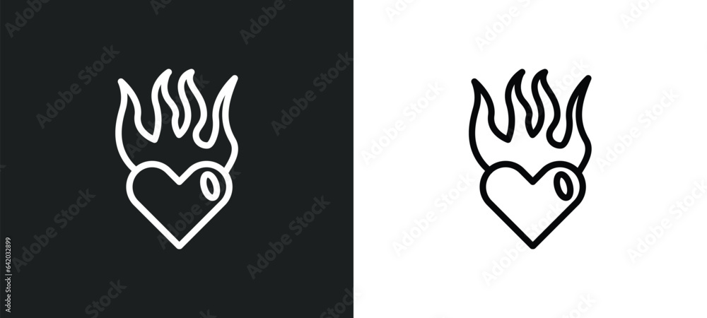 Aufkleber heart in flames icon isolated in white and black colors. heart in flames outline vector icon from ge