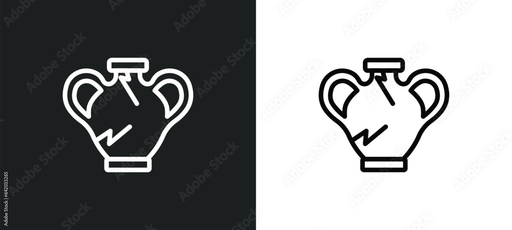 Poster broken amphora icon isolated in white and black colors. broken amphora outline vector icon from gree