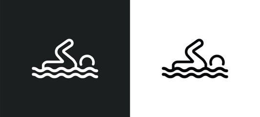 man swimming icon isolated in white and black colors. man swimming outline vector icon from gym and fitness collection for web, mobile apps and ui.