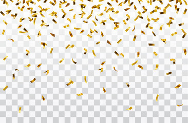 Vector realistic shiny gold falling confetti decorative seamless pattern isolated on transparent background - 642033437