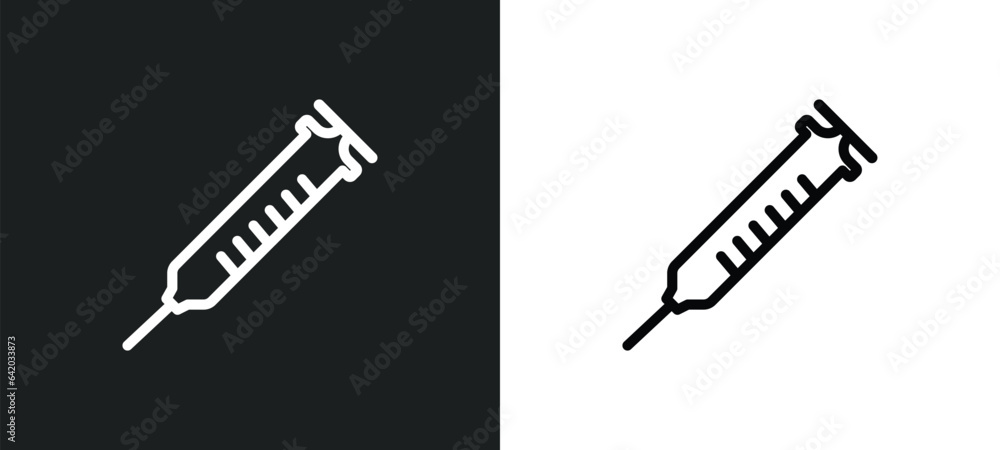 Poster injection icon isolated in white and black colors. injection outline vector icon from health and med