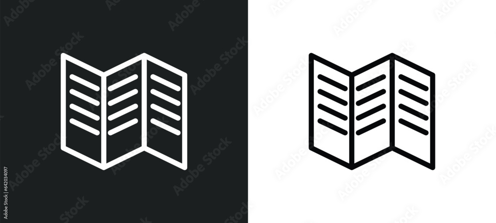 Poster trifold icon isolated in white and black colors. trifold outline vector icon from history collection