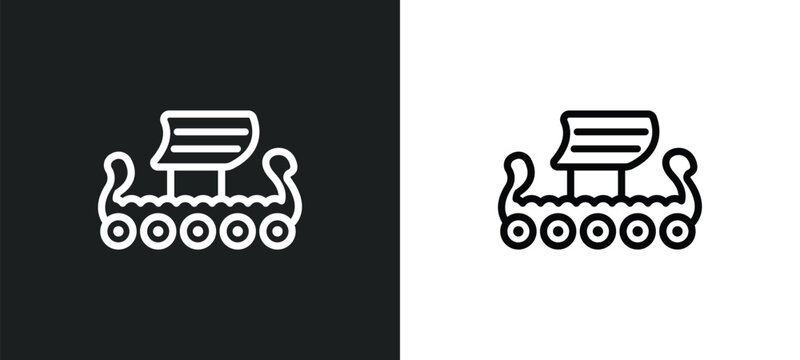Fototapeta viking ship icon isolated in white and black colors. viking ship outline vector icon from history collection for web, mobile apps and ui.