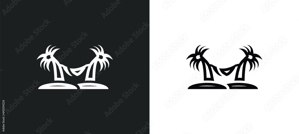 Poster hammock relaxing icon isolated in white and black colors. hammock relaxing outline vector icon from 