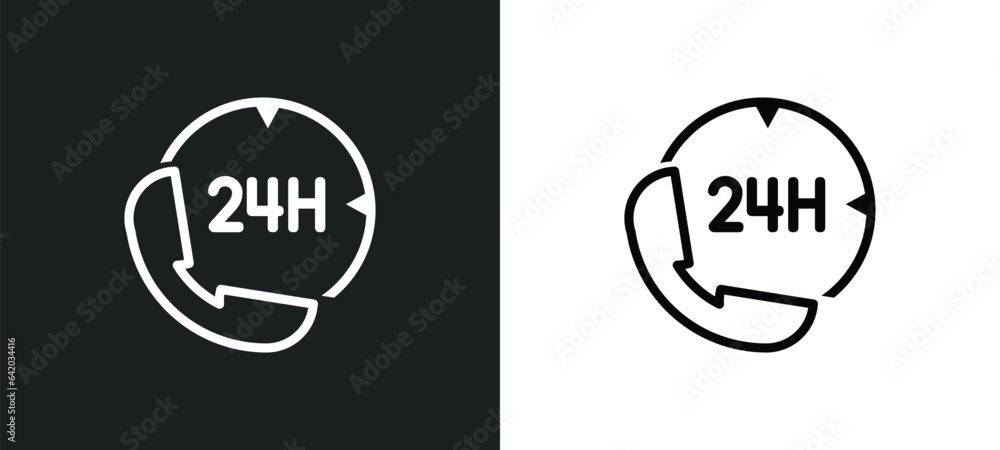 Poster 24 service icon isolated in white and black colors. 24 service outline vector icon from hotel collec