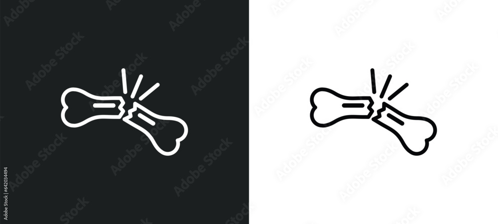 Poster broken bone icon isolated in white and black colors. broken bone outline vector icon from human body