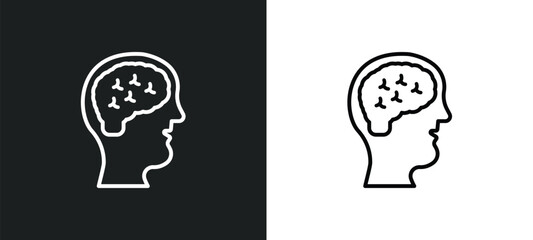 brain inside human head icon isolated in white and black colors. brain inside human head outline vector icon from human body parts collection for web, mobile apps and ui.