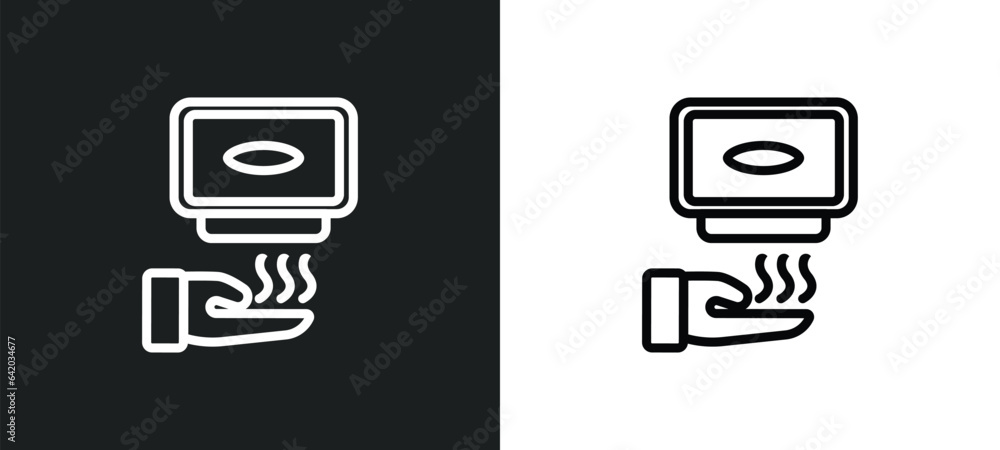 Poster drying hands icon isolated in white and black colors. drying hands outline vector icon from hygiene 
