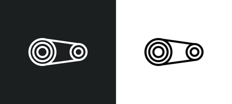 timing belt icon isolated in white and black colors. timing belt outline vector icon from industry collection for web, mobile apps and ui.