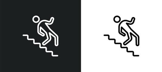 falling from stairs icon isolated in white and black colors. falling from stairs outline vector icon from insurance collection for web, mobile apps and ui.
