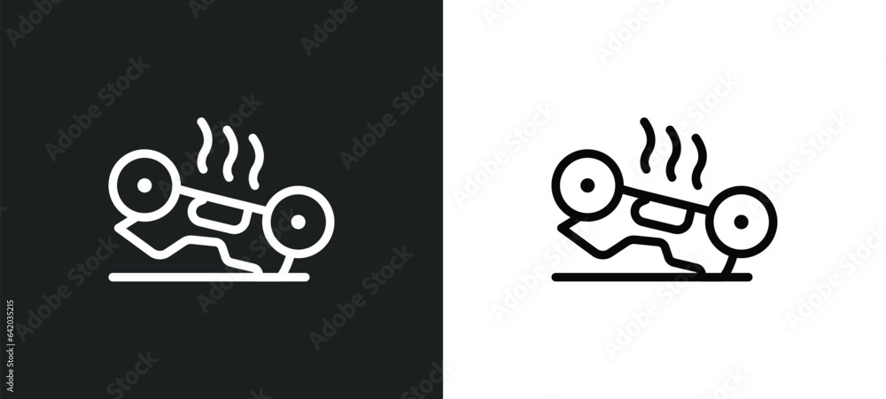 Poster overturned vehicle icon isolated in white and black colors. overturned vehicle outline vector icon f