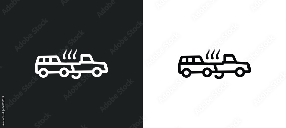 Poster rear end collision icon isolated in white and black colors. rear end collision outline vector icon f