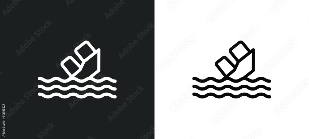 Aufkleber sinking icon isolated in white and black colors. sinking outline vector icon from insurance collecti