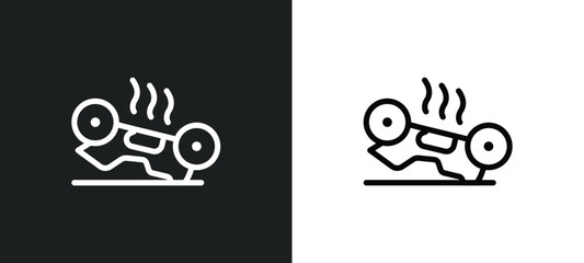 overturned vehicle icon isolated in white and black colors. overturned vehicle outline vector icon from insurance collection for web, mobile apps and ui. - obrazy, fototapety, plakaty