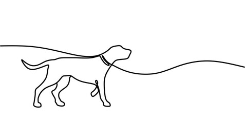One line dog walk vector illustration