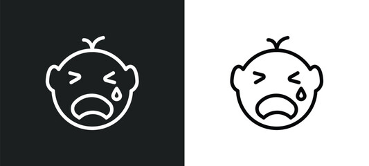 baby crying icon isolated in white and black colors. baby crying outline vector icon from kid and baby collection for web, mobile apps and ui.